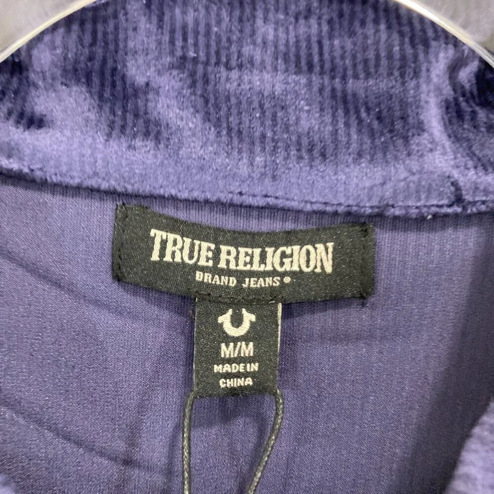 New True Religion Men's Velvet Velour Polo Shirt Medium‎ Eclipse Navy Blue